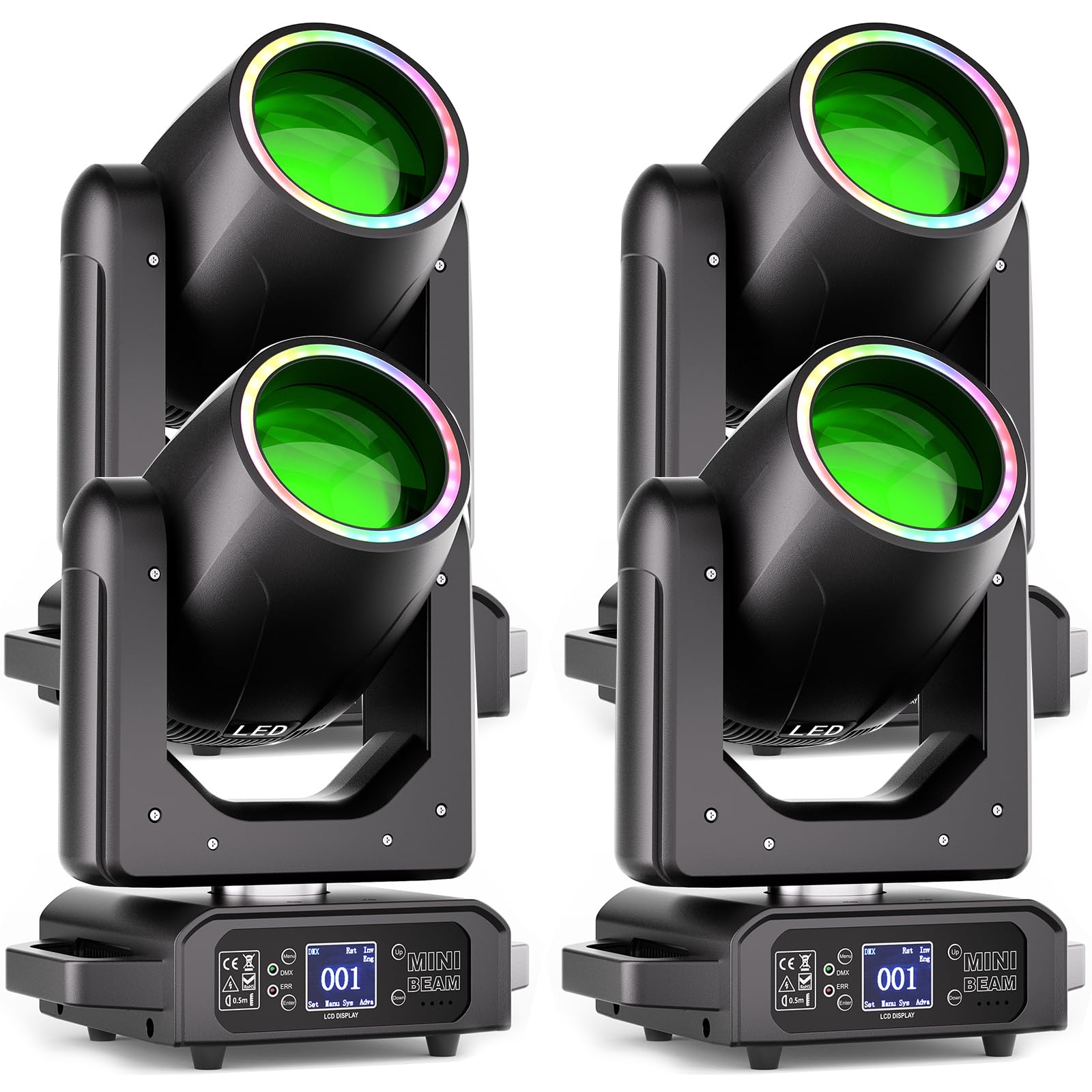 4 pezzi Teste Mobili LED 200W Beam Luce da Palcoscenico 7+1 Colori 12 Gobos Mini illuminazione di scena con Striscia luminosa 18 Prisma Focus Elettronico Luce di Scena per Natale Club DJ Discoteca