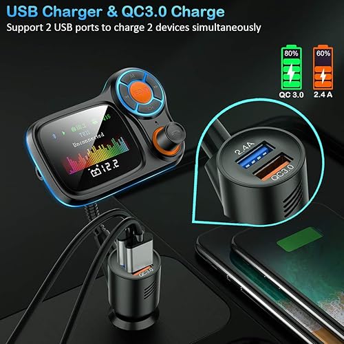 Miniatura 5 de TSNAM Adaptador Bluetooth inalámbrico para automóvil, transmisores de radio FM, receptor de llamadas manos libres y música MP3/reproducción de audio