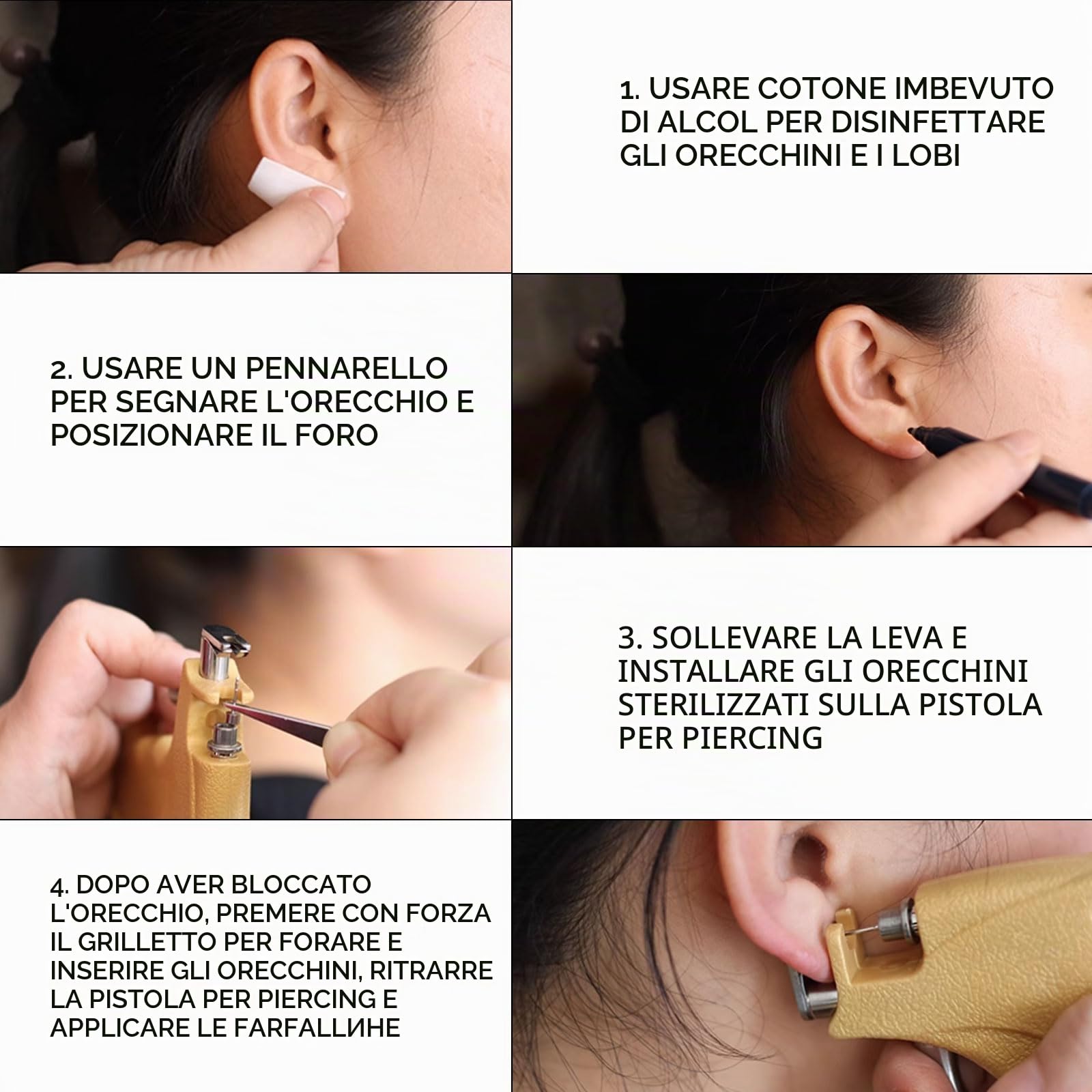 Kit per piercing all'orecchio, set di piercing per orecchio, piercing indolore per orecchio, strumenti per piercing all'orecchio, piercing sicuro per orecchio, piercing per adulti e bambini