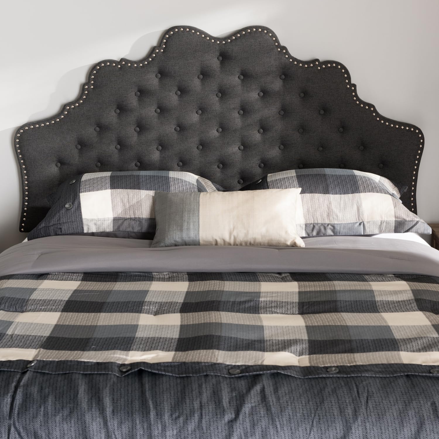 HomeStock Queen Size Headboard - Modern Fabric Upholstered Grey Headboard - Contemporary Bedroom Decor