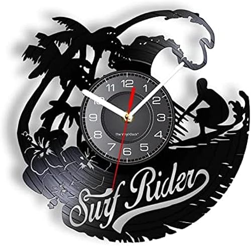 Reloj de pared de vinilo de 12 pulgadas, reloj de pared con disco LP, tabla de surf, verano, playa, playa, manualidades, decoración de disco, reloj