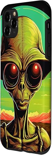 Vista 26 de iPhone 15 Pro Max Cute Green Alien Head UFO Space Face Alien Case