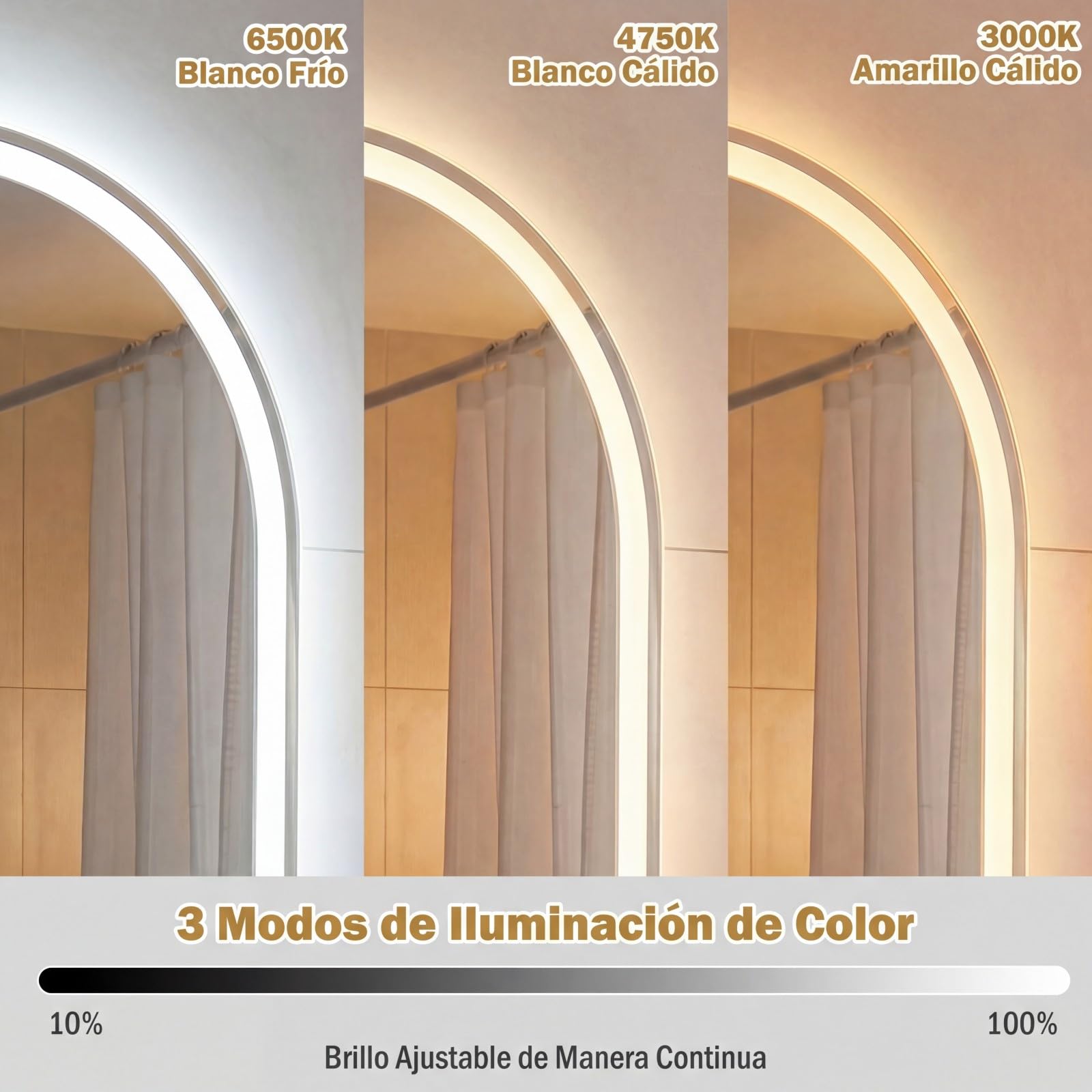 COSTWAY Espejo de Baño Iluminado con LED, Espejo Ovalado sin Marco Resistente a Roturas, Temperatura de Color Regulable en 3 Modos, con Interruptor Táctil, Función Antivaho (80 x 50 cm)