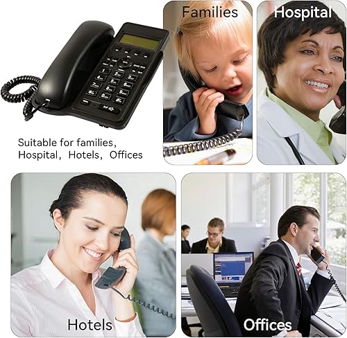 Miniatura 4 de Teléfono mejorado con cable de doble interfaz con cable, teléfono fijo de botón grande con identificación de llamadas, adecuado para oficina,