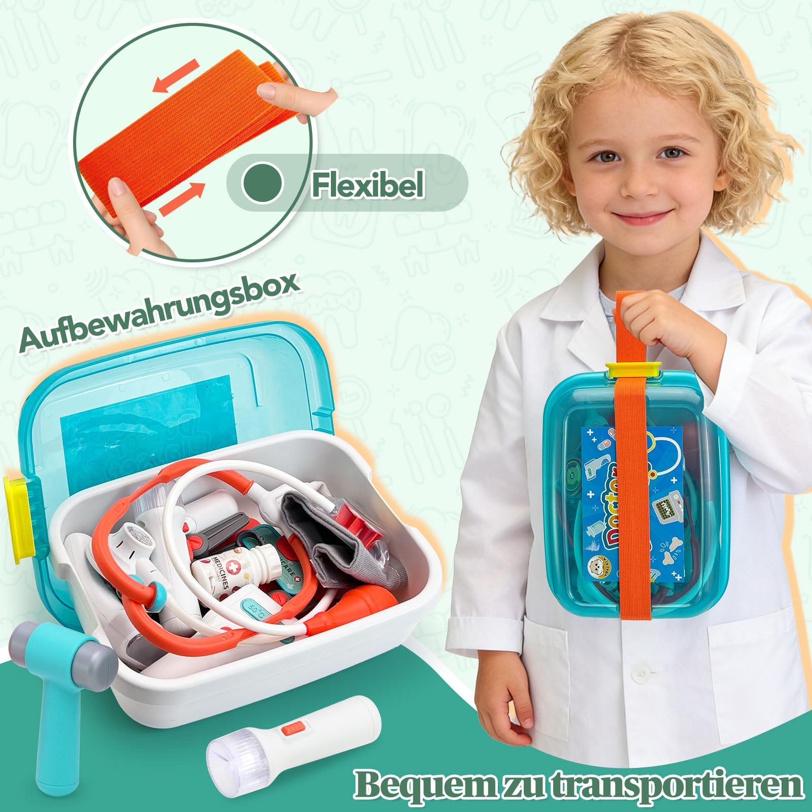 VBACALA Arztkoffer Kinder ab 3 Jahre 17-teiliges Doktorkoffer Set mit echtem Stethoskop, Spritze, Thermometer, Arzttasche , Zahnarzt Rollenspiel Spielzeug Geschenk für Jungen und Mädchen ab 3 Jahren