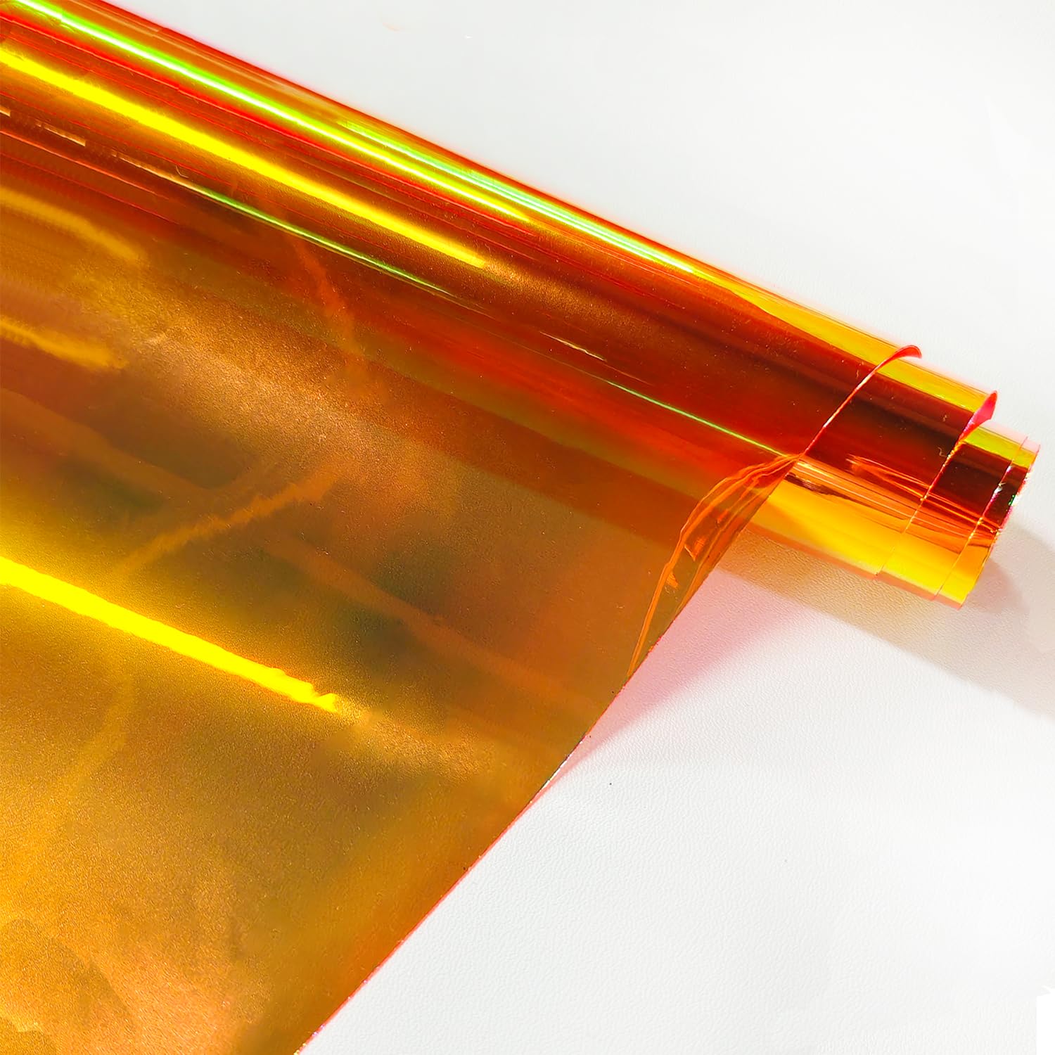 KELUBATU Orange Clear Holographic Iridescent Vinyl Roll (0.3mm) - Transparent Holographic Waterproof PVC Sheet 30x135cm for Maku-up Bags, Fashion DIY Apperal Accessories