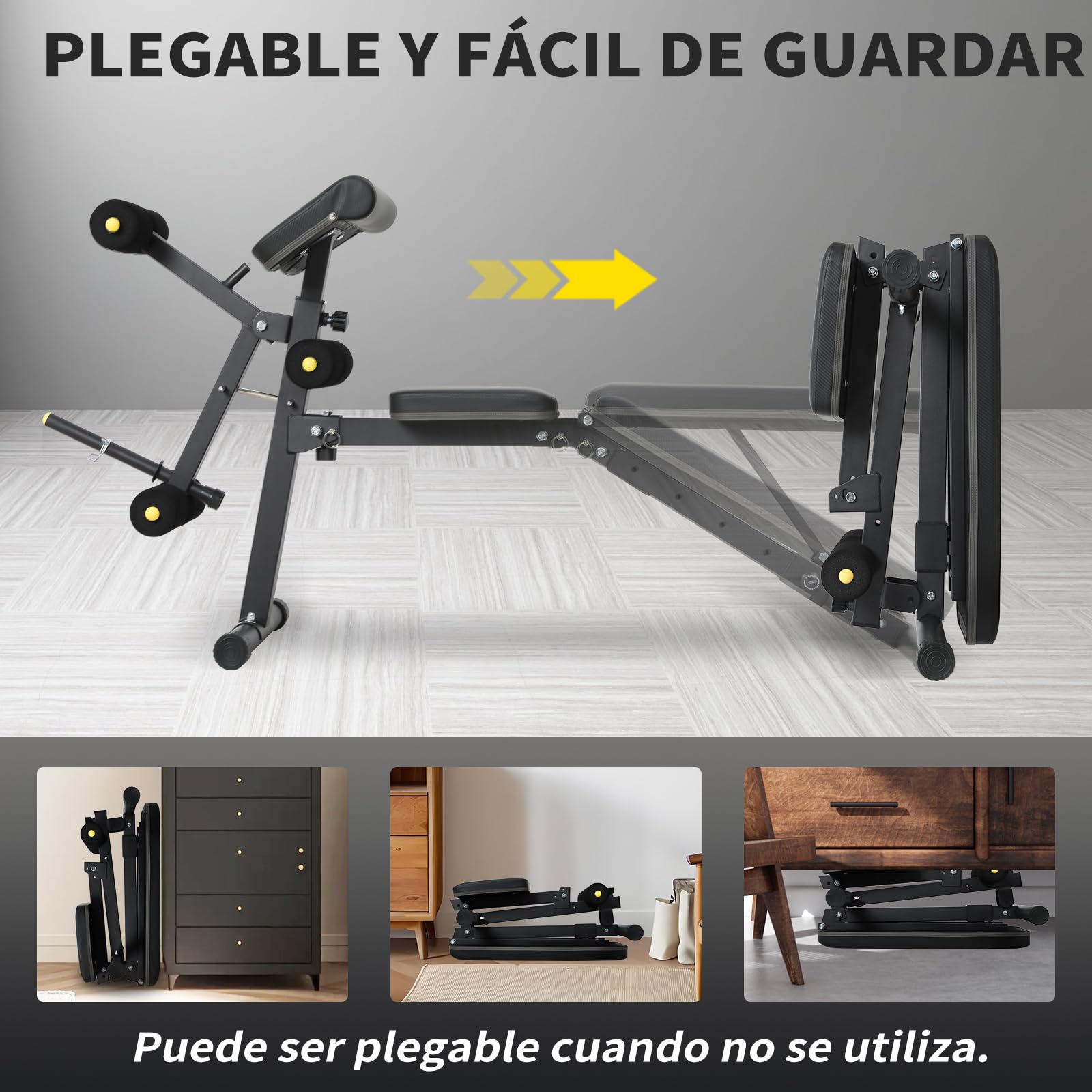Banco Musculación Multifuncional con Respaldo Reclinable de 6 Posiciones, Banco De Pesas con cojín de predicador, Banco Pesas Plegable con extensión de piernas, Banco Abdominales,Banco Plano