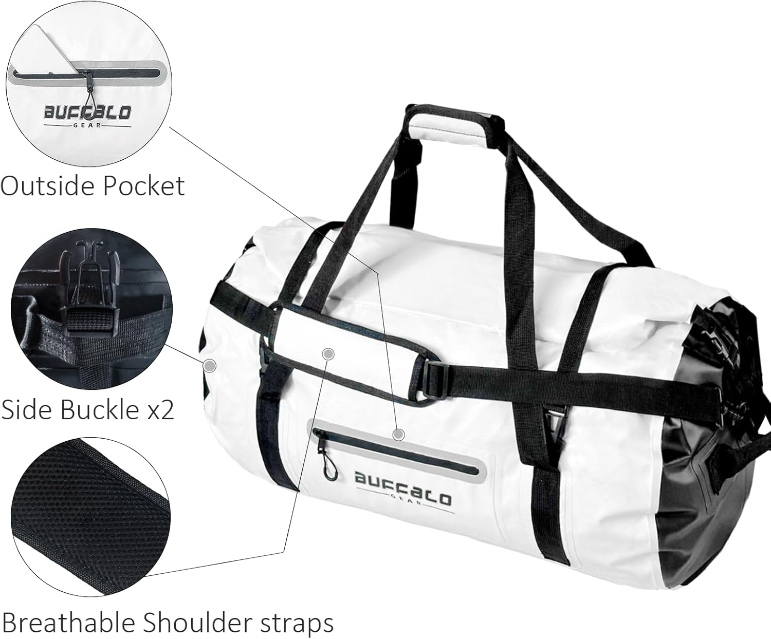 Buffalo Gear Waterproof Duffle Bag 40L 60L 80L Roll-top Dry Bag Heavy Duty Waterproof Duffel Travel Bag for Kayaking Rafting Boating Fishing Camping - Image 3