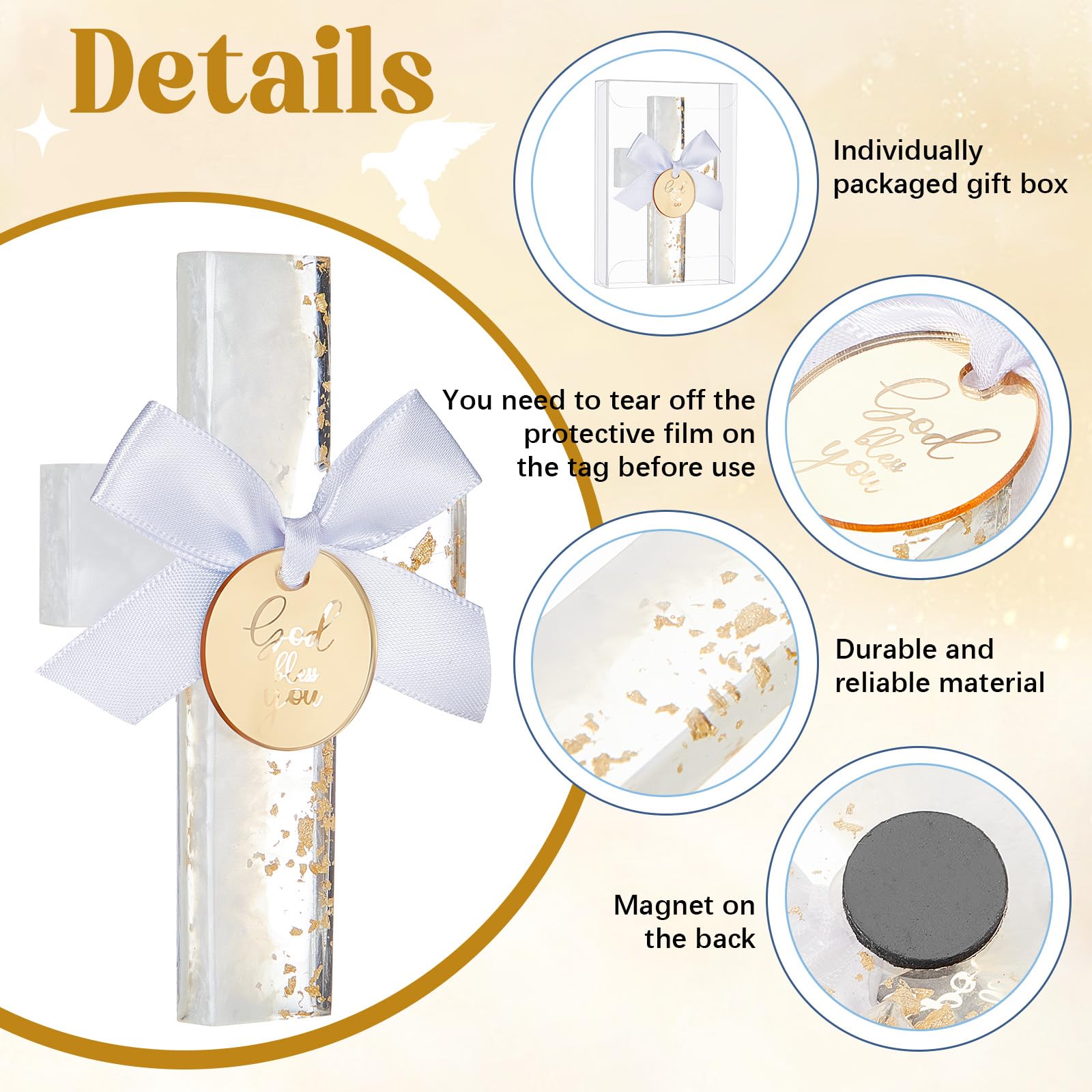 Chunful 12 Sets Taufgeschenke für Gäste Gold Silber Epoxy Kreuz Magnet