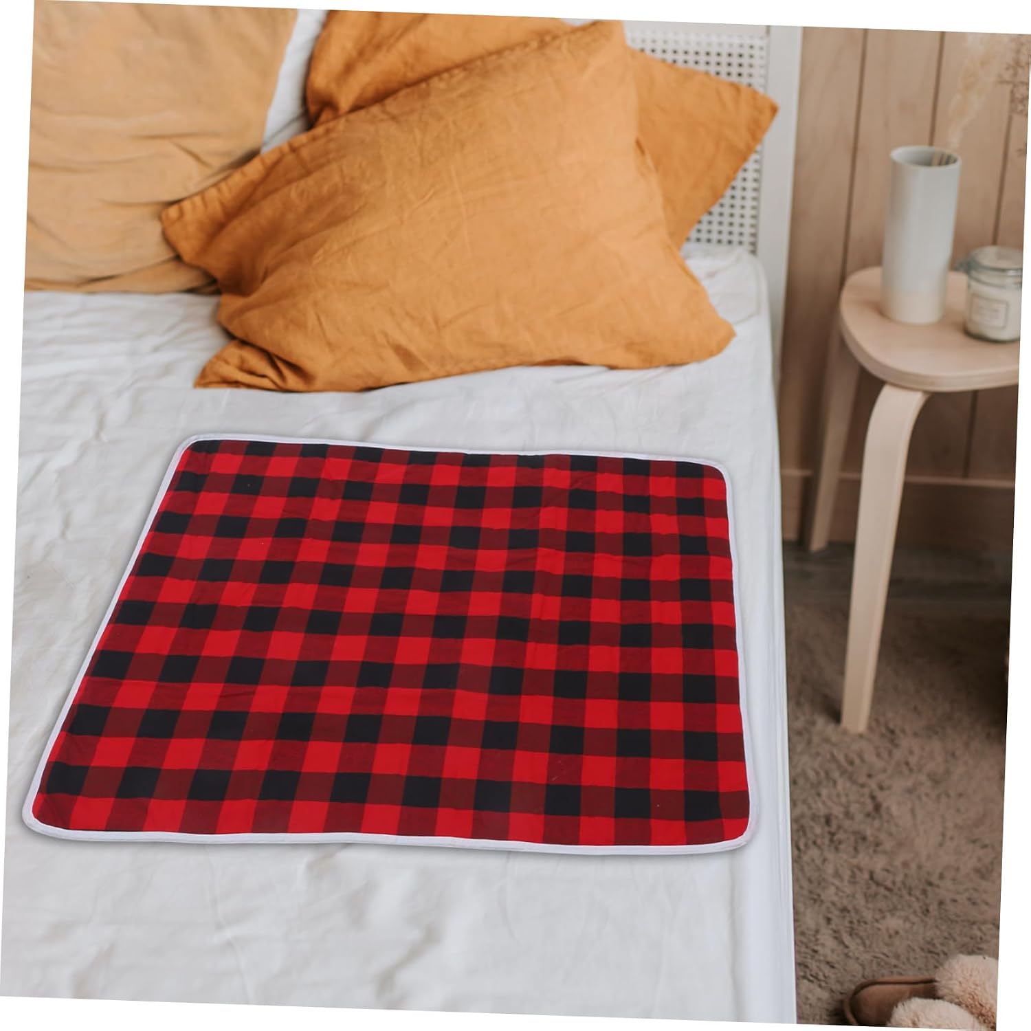 COLLBATH Reusable Washable Pee Pad for Bedwetting Adults and Breathable Cotton Incontinence Bed Pad with Leak Protection Reusable Nursing Mattress Protector Red Black Plaid