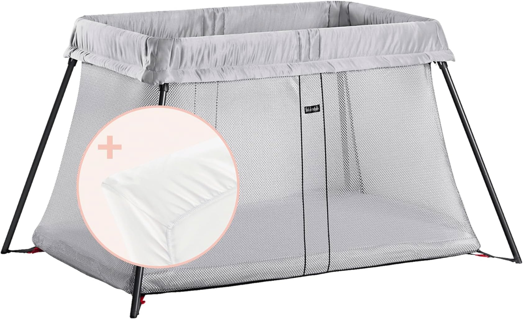Travel Cot Light + Fitted sheet, Silver