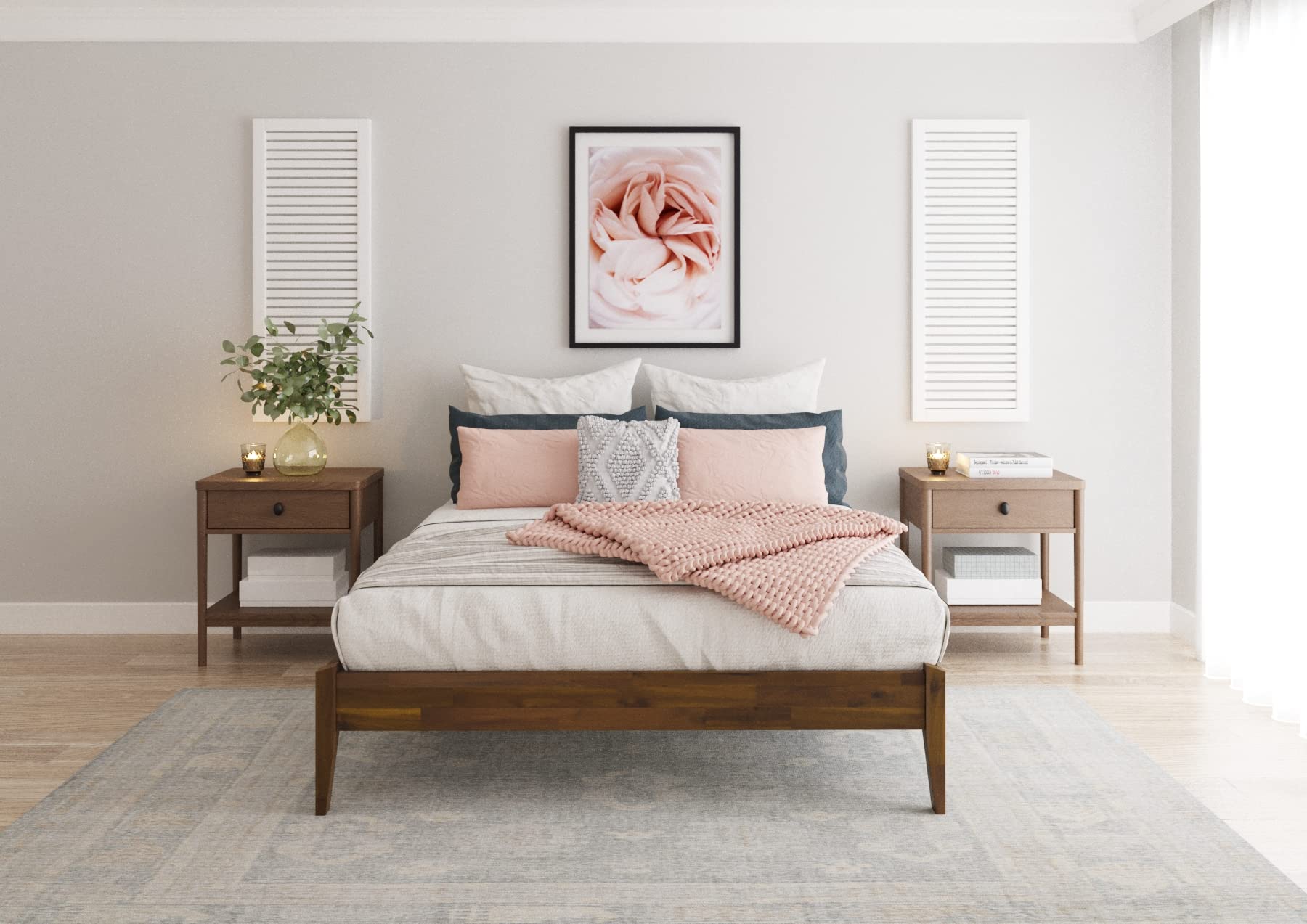 Bme Dinkee 15 Inch Signature Bed Frame Without Headboard - Modern & Minimalist Style with Acacia Wood - 12 Strong Wood Slat Support - Easy Assembly - No Box Spring Needed - Dark Chocolate, Queen