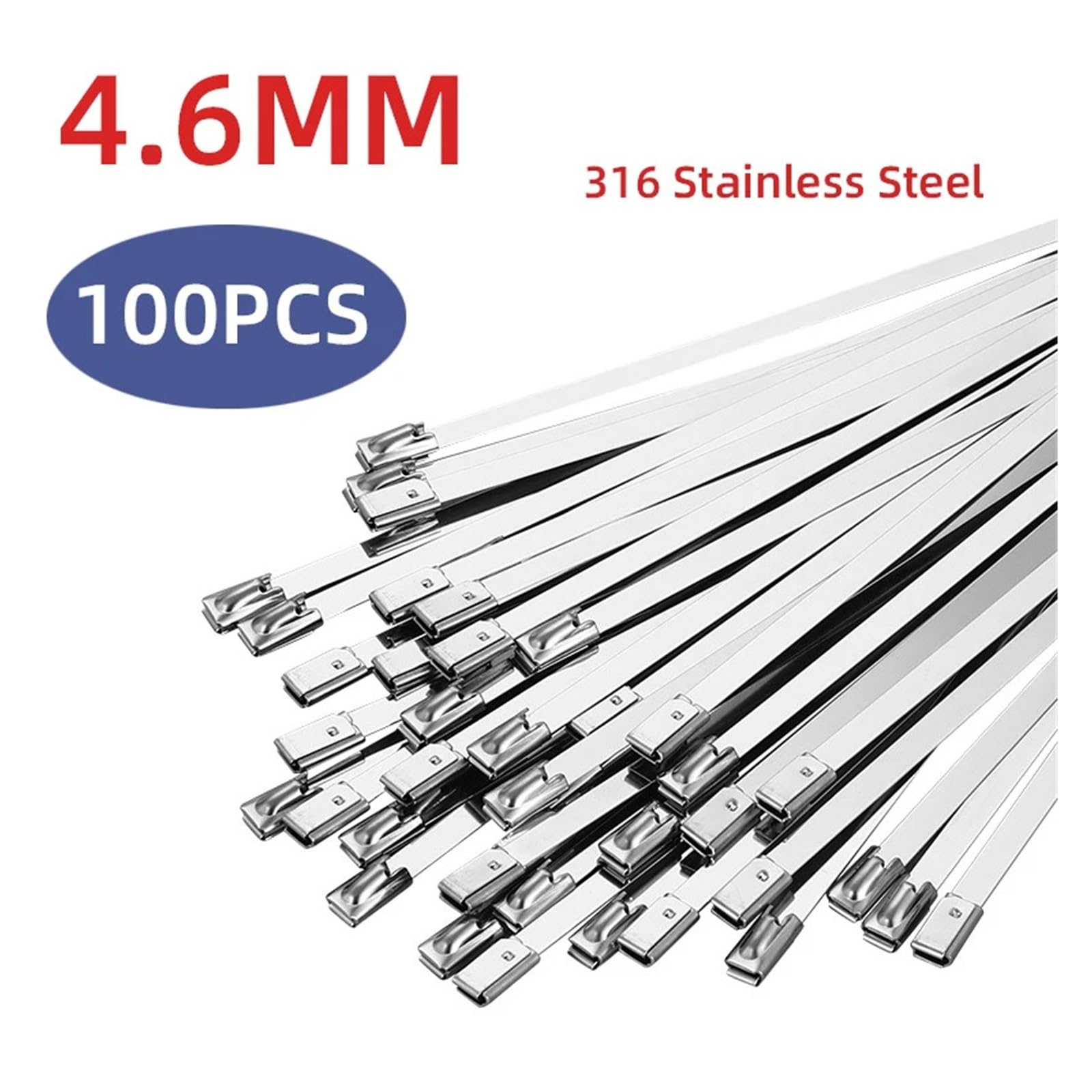 Bridas for cables de acero inoxidable 316, 100 Uds., 4,6mm, Cable autoblocante de Metal, brida con cremallera, longitud de 100-1000mm(800mm (31.50inch))