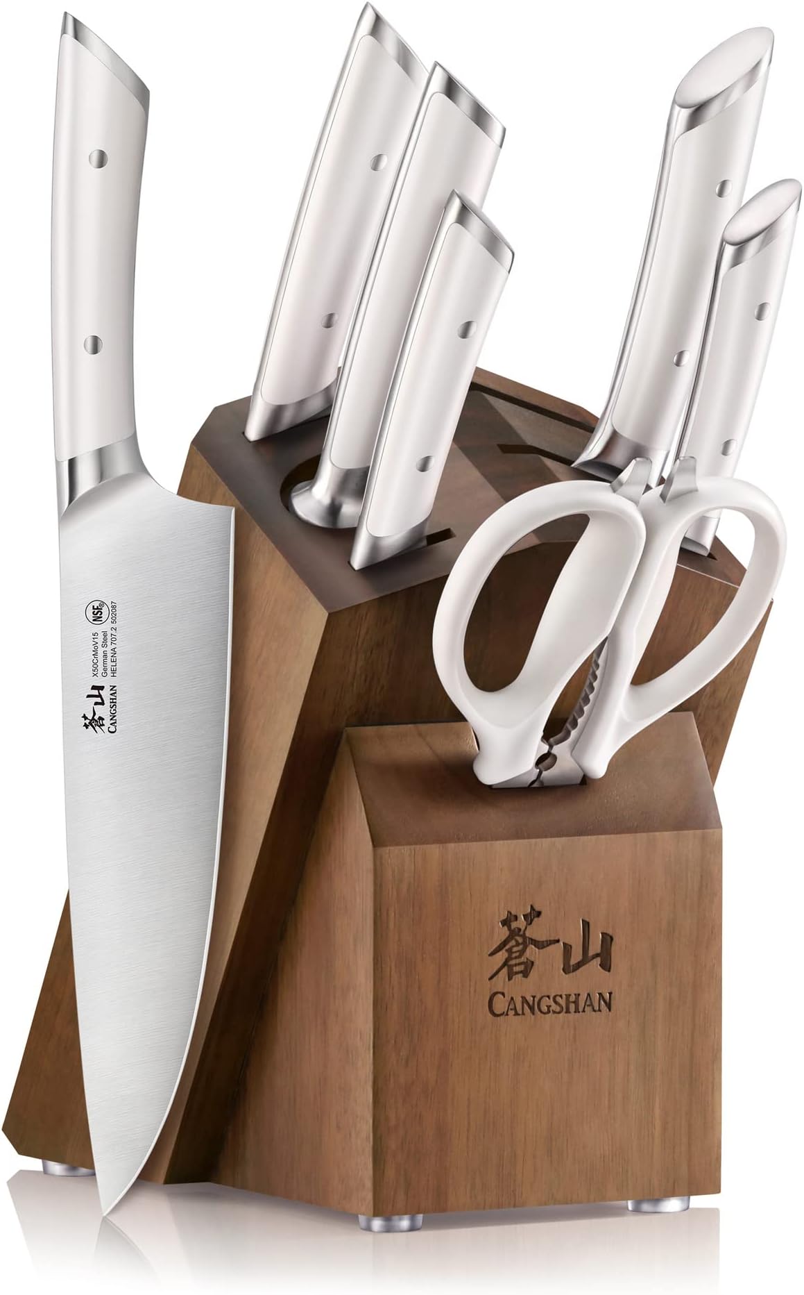 HELENA Series German Steel Forged Knife Block Set (8-Piece, White)