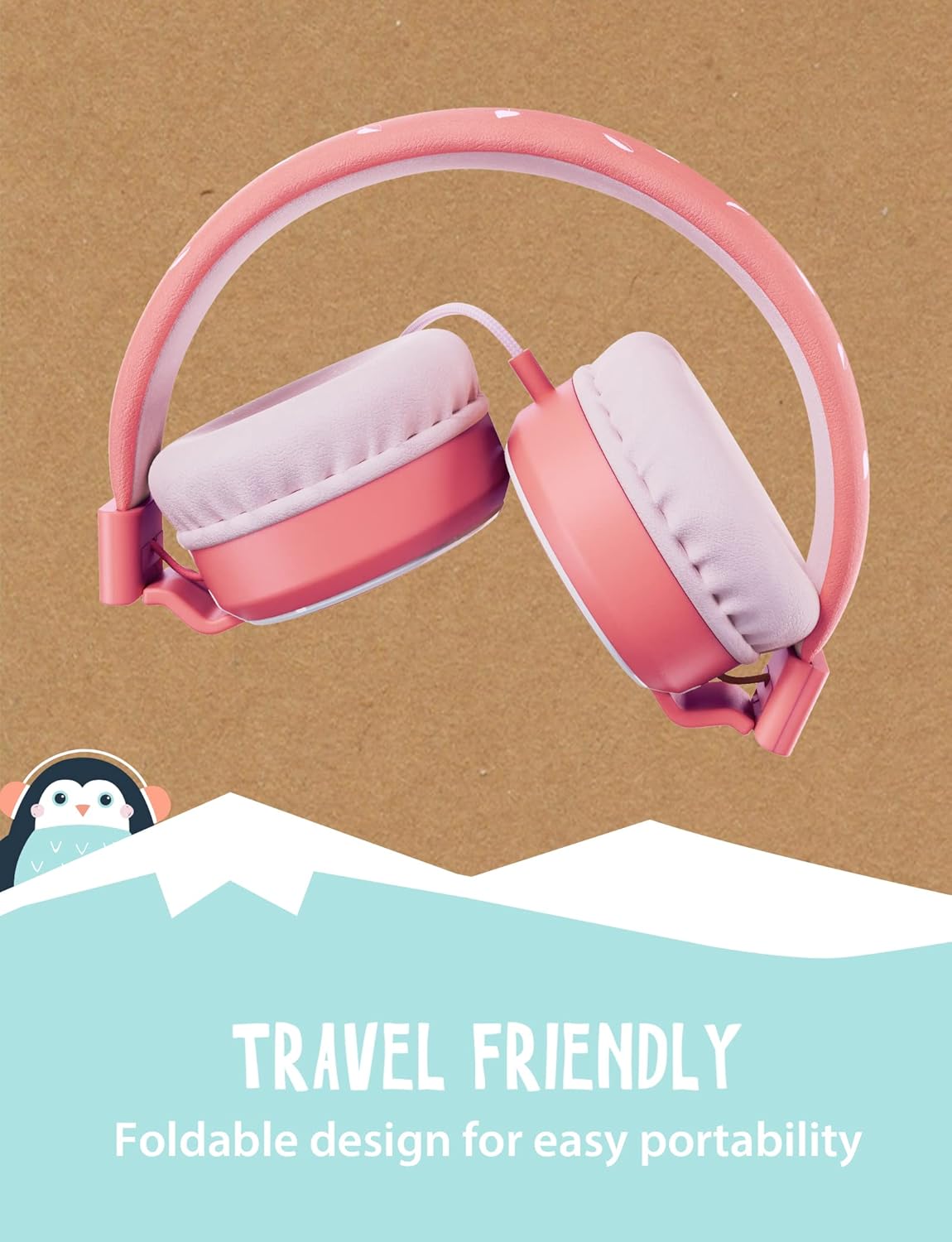 Planet Buddies Penguin Kids Headphones Wired, On Ear Headphones for Todler, 85db Volume Limited, Safe Foldable Earphones for Kids with Microphone, Childrens Headset for School/Tablet/Travel - Blue - Image 5