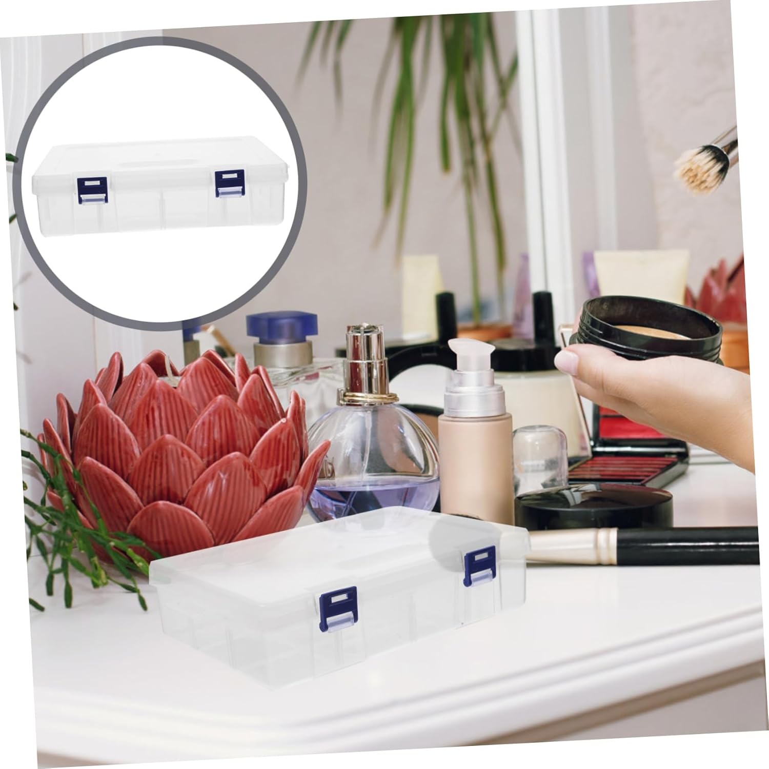2Pcs Transparent Storage Box Removable Bead Organizer with Compartments for Jewelry Small Parts and Craft Storage