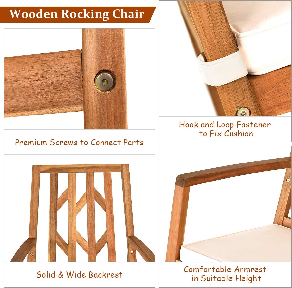 RELAX4LIFE Wooden Rocking Chair Outdoor - Oversized Patio Rocker w/High Backrest, Long Armrest, Removable Soft Cushion, Porch Rocking Chair for Backyard, Garden, Patio Rocking Chair (2, White)