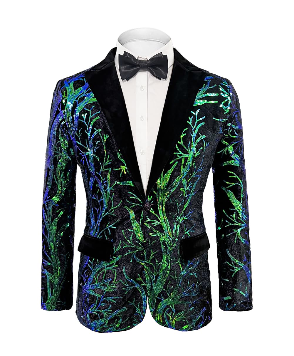 Men’s Sequins Blazer Floral Suit Jacket Lapel Tuxedo for Party Wedding Banquet Prom-picture-49