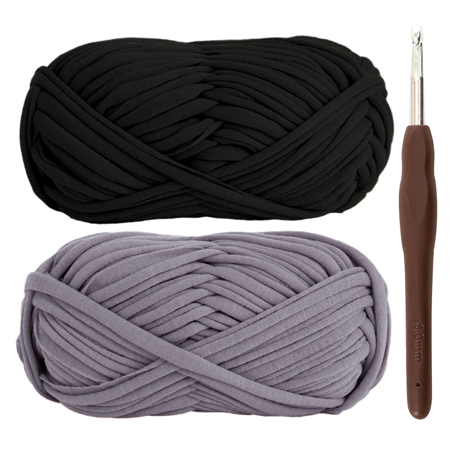 T-Shirt Yarn for Crocheting 2x100g Chunky Crochet Yarn with 6mm Hook, Perfect for Crocheting Projects, Beginner