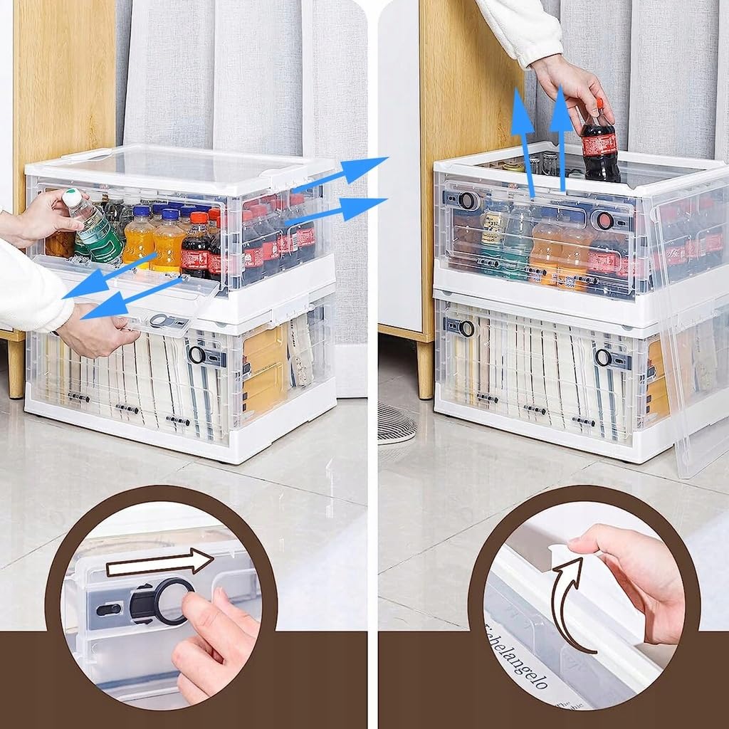 Hooha Unterbett Aufbewahrungsbox Faltbar Plastik Stapelbar Transparent Mit Deckel Mit Rädern Wasserdicht Aufbewahrungsbox Multifunktionale Arbeitszimmer Schlafzimmer 27L/40L/56L (Weißr, 56L)