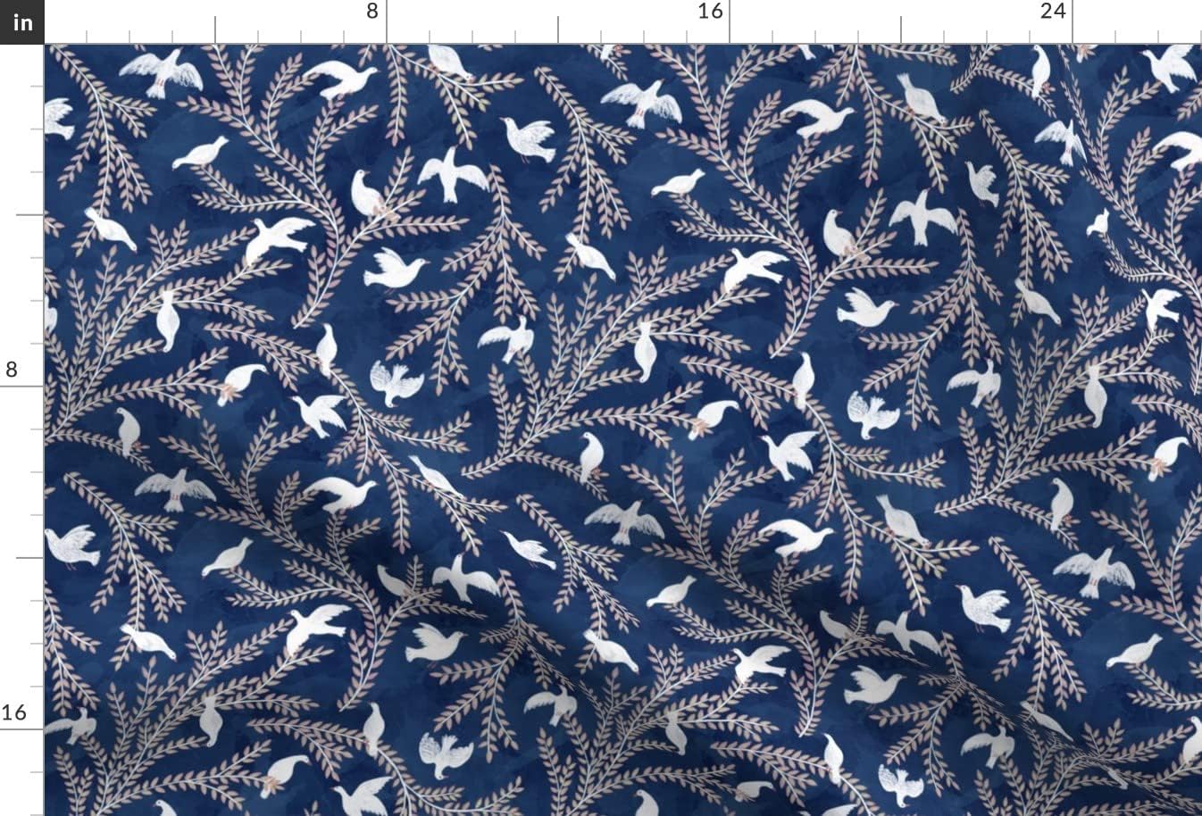 Spoonflower Fabric - Doves Night Flying Branches Birds White Printed on Minky Fabric by The Yard - Sewing Baby Blankets Quilt Backing Plush