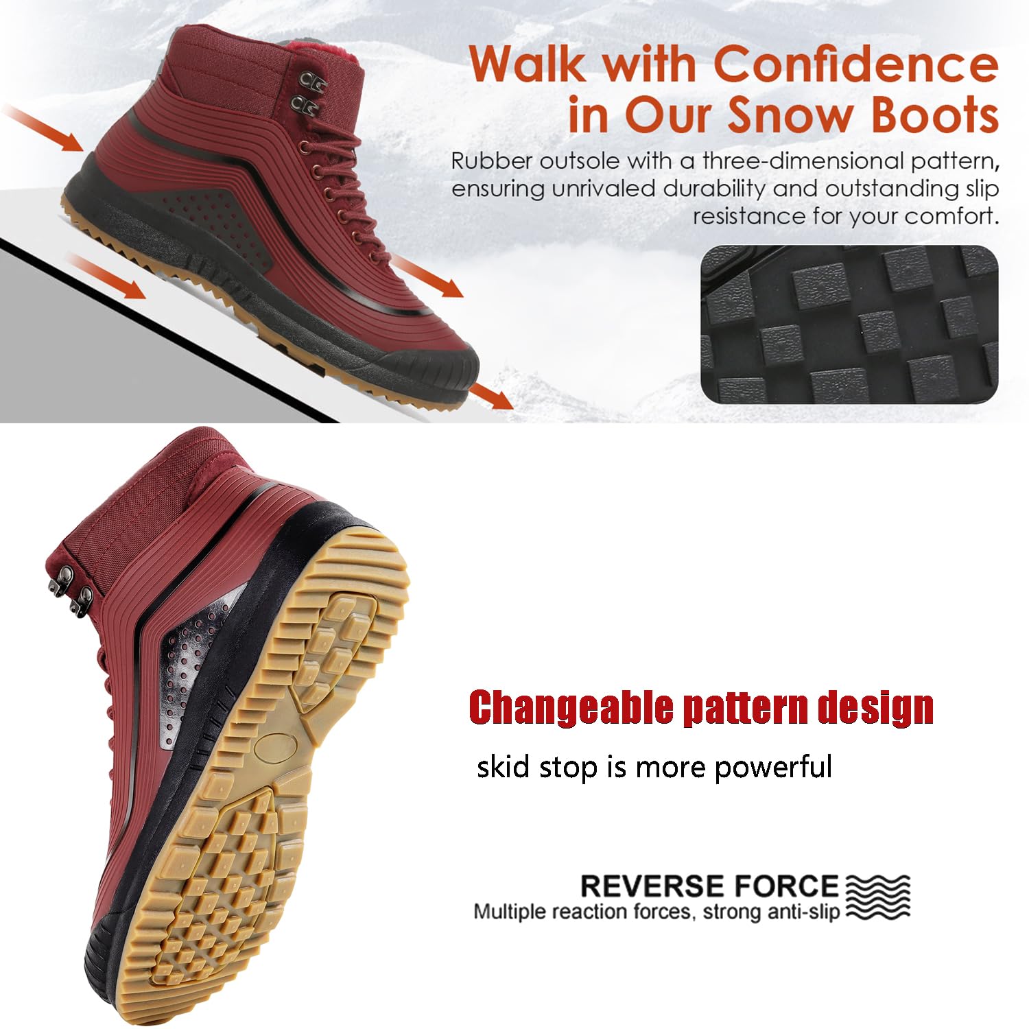 ulogu Botas de nieve para hombres y mujeres, botines aislados impermeables con forro de piel, antideslizantes, ligeros, zapatos de invierno
