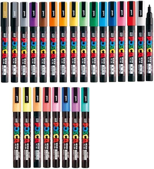 Posca Paint Marker FULL RANGE Bundle Set , Mitsubishi Poster Colour ALL COLOR Marking Pen Fine Point 24 Colours ( 17 Standard & 7 Natural ) Japan Import