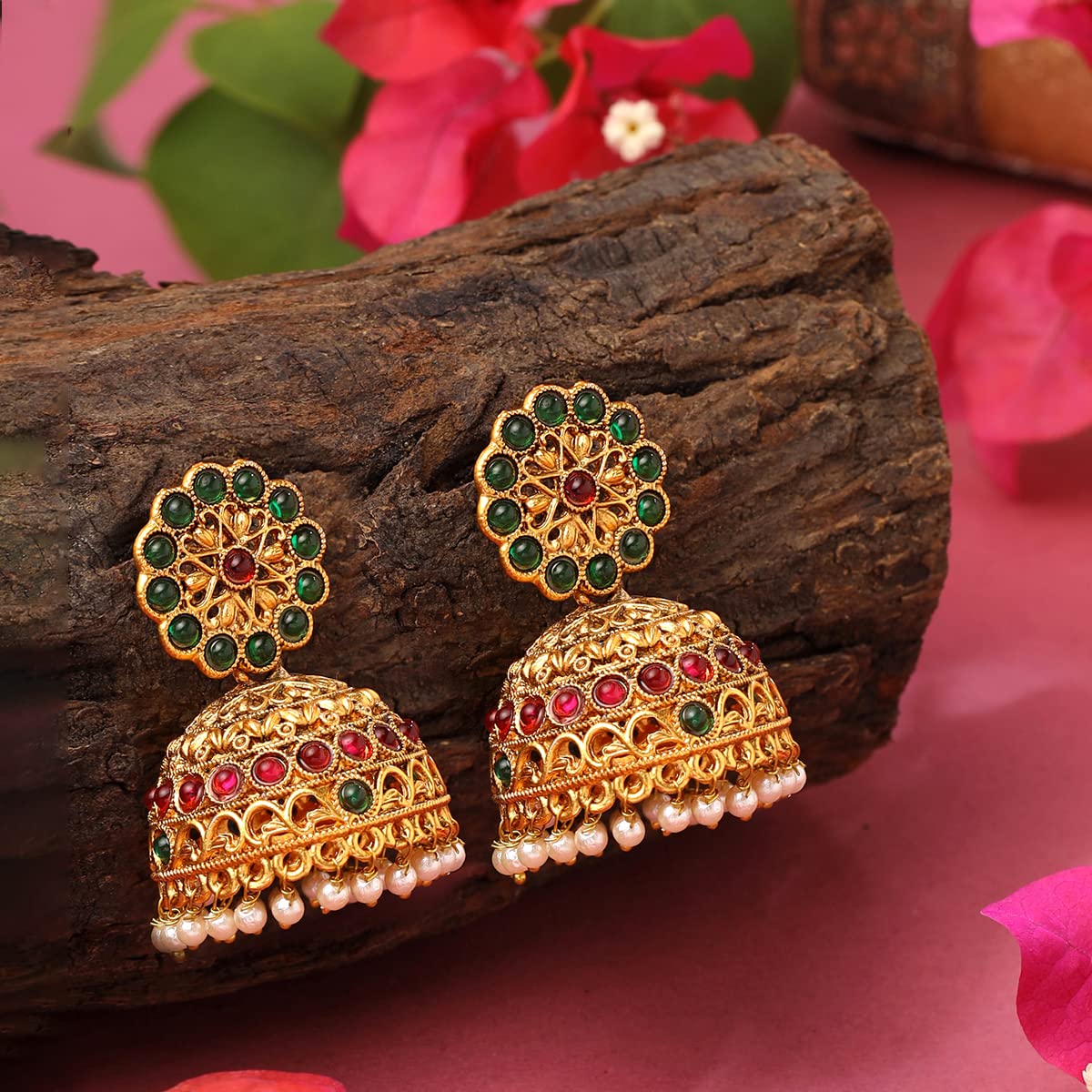 Women's Crystal Studded Jhumka Earrings