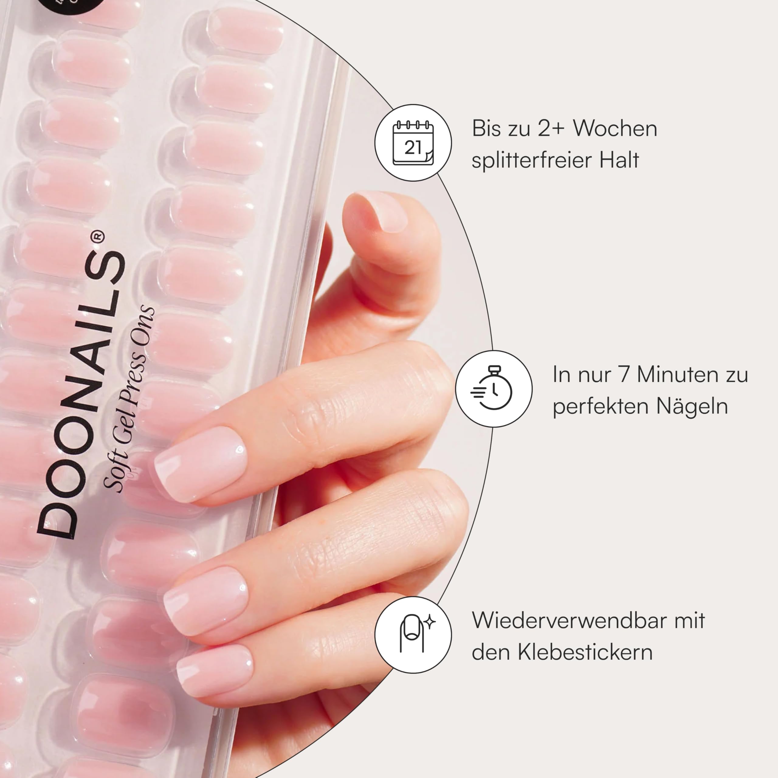 DOONAILS Soft Gel Press On Nails - Set di 30 Jetset, forma extra corta quadrata, cromo, unghie da incollare di qualità salone unghie finte soft gel, extra corti, naturali e comodi da indossare