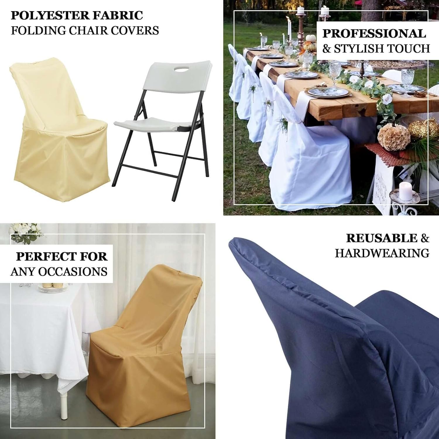 Efavormart 10 PCS White Polyester Lifetime Folding Chair Covers