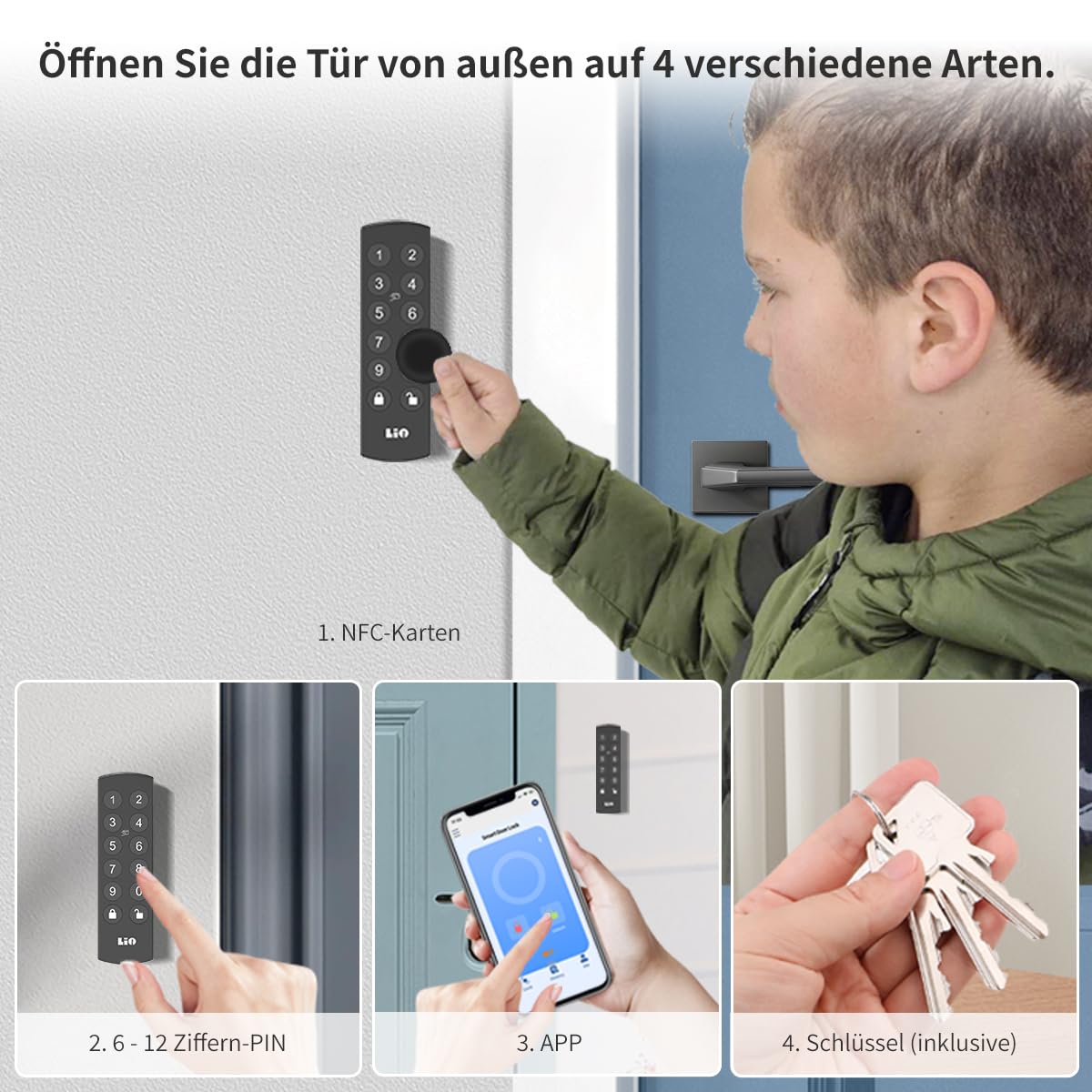 Serrure Porte Connectée avec Clavier,Cylindre 30x40 | Accès via Code, Cartes, APP,Clés.Pour les portes Airbnb/Bureau/d'entrée/derrière/jardin