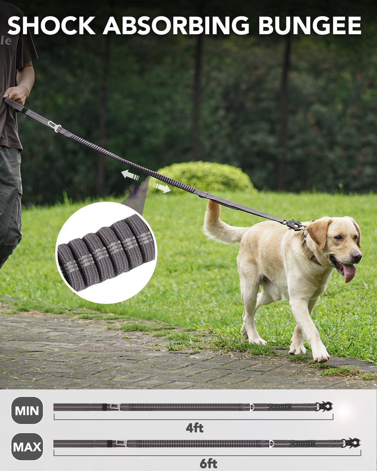 Joytale Tactical Dog Collar(15"-18") and Dog Leash Set, Adjustable Strong Dog Collar with Handle and Shock Absorbing Bungee Dog Leash for Medium Dogs(Gray,M)