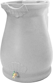 Rain Wizard Plastic Resin Urn, 65 Gallon Rain Barrel with Self-Draining Planter Top and Meshed Screen to Block Debris, Light Granite