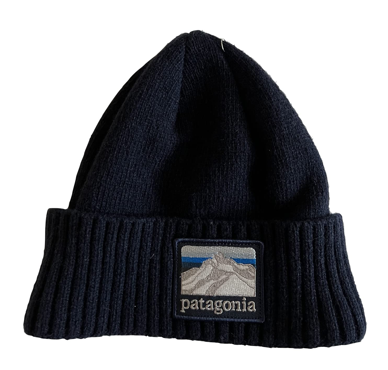 Patagonia Unisex Brodeo Beanie Hat One Size Recycled Wool Blend Skull (Blue Navy - Patagonia Mountain Patch)