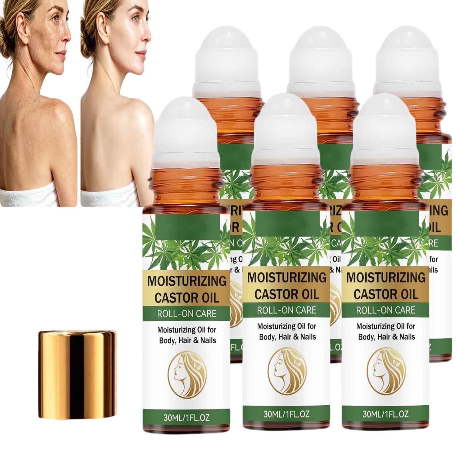 Olio di ricino biologico palla con ruote in quarzo rosa, olio di ricino al quarzo idratante profondo per viso e corpo,hui/le de ric/in nutriente per la cura della pelle (6 pezzi)