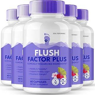 Flush Factor Plus Capsules, FlushFactor Plus Supplement Pills, Flush FactorPlus Maximum Strength, Flexibility & Healthy Legs, FlushFactorPlus Advanced Formula, Flush Factor Plus Reviews (5 Pack)