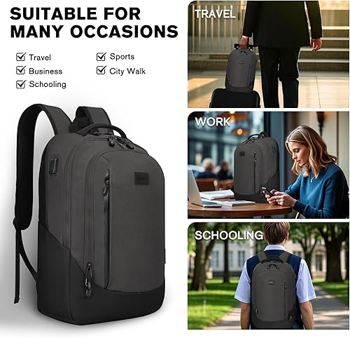 Miniatura 7 de Goloni Mochila ligera e informal para laptop, bolsa de viaje clásica de mano, con puerto de carga USB para hombres y mujeres, Negro -, Classic