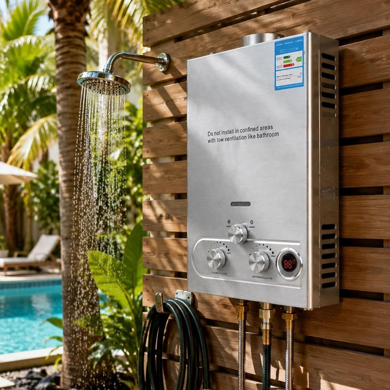 12L GPL Scaldacqua a Gas Liquefatto,Uscita Dell'acqua Calda 12 L/min,24KW Shower Water Heater Gas Bagno Riscaldatore di Acqua Calda di Induzione Riscaldatore Della Parete (12, Litri)
