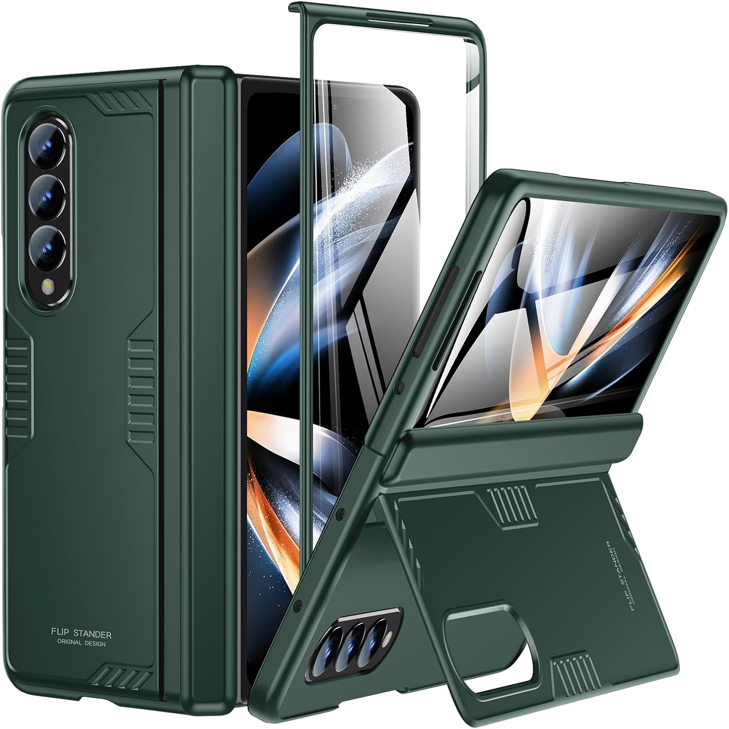 for Samsung Fold 4 Case: [Built-in Kickstand] [Full Hinge Protection] Galaxy z Fold 4 case with Built-in Screen Protector - Slim Protective Phone case with Armor Design (Green)