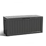 ROJIK Outdoor Storage Housing Deck Box - Waterproof Patio Furniture, Garden Tools, Cushions, Pool Accessories Storage Bench with Lockable Lid and Side Handles (Black 90 Gal)
