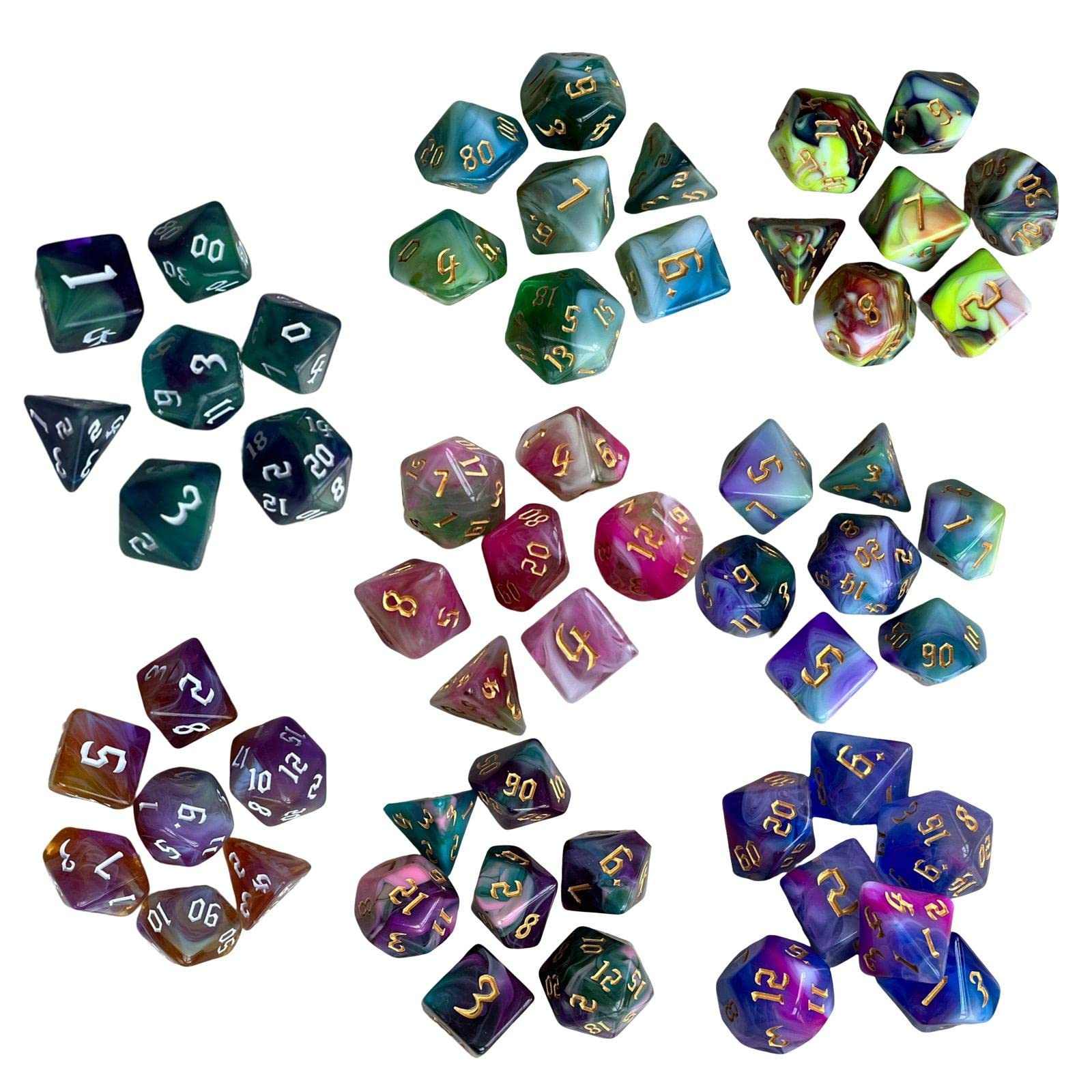 HXSCOO 7pcs Painted Polyhedral Dice Double-Colors Dice D4 D6 D8 D10 D12 D20 Dices Family Games (Color : A)