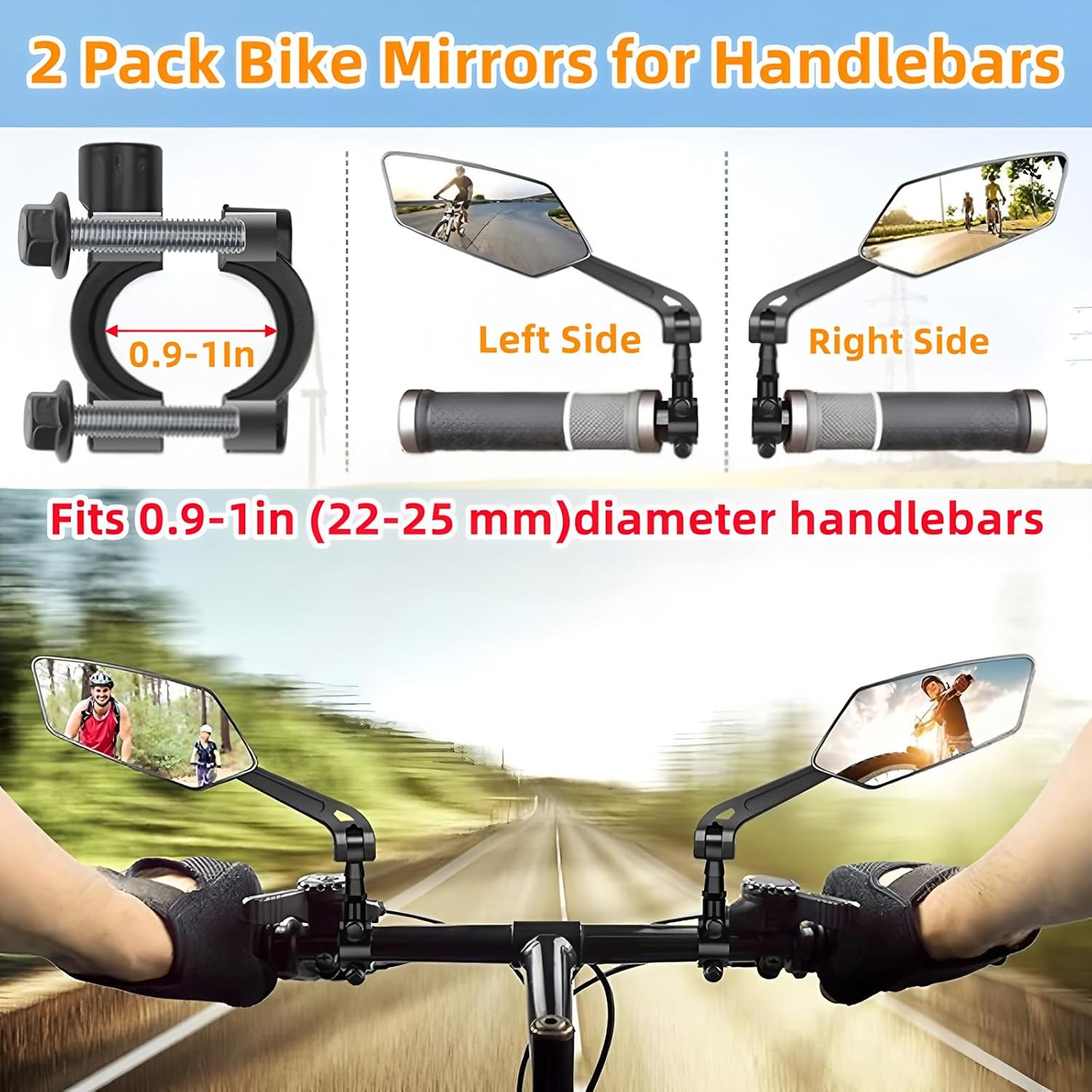 Bike Mirrors,2 Pack-Ebike Mirror,360° Adjustable and Rotatable Handlebar Mirrors,Scratch Resistant Glass Lens, Mountai Bikes,Scooter, E-bikes,Road Bikes,Bicycle Universal Fit Accessories