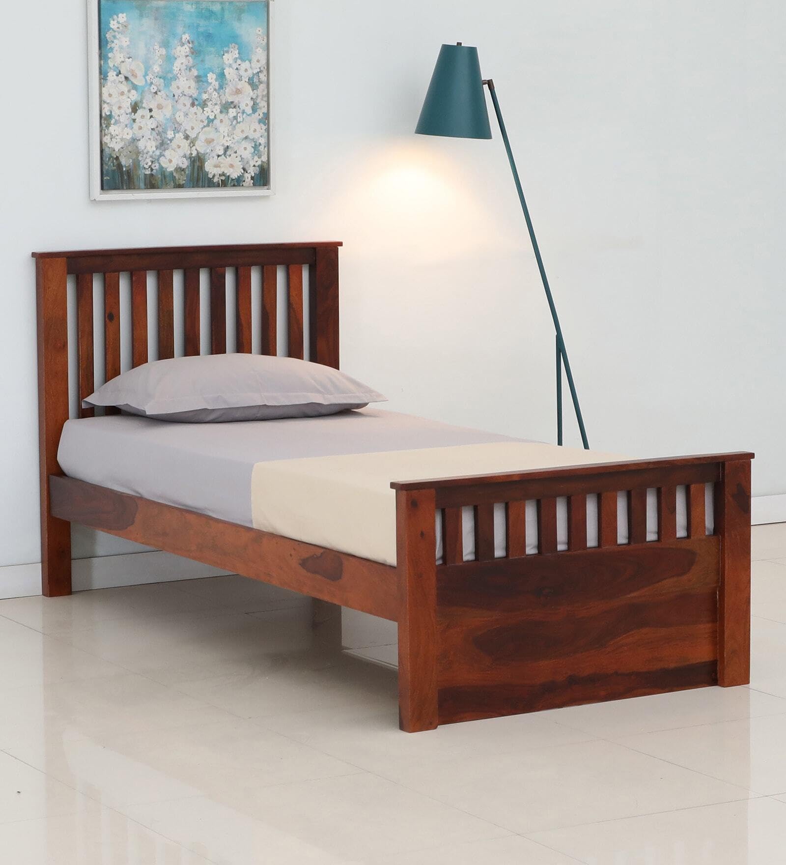 AADITYA WOODS Solid Sheesham Wood Single Bed Cot Without Storage | Single Size Bed for Bedroom | Multipurpose Use Bed- Honey Teak 2