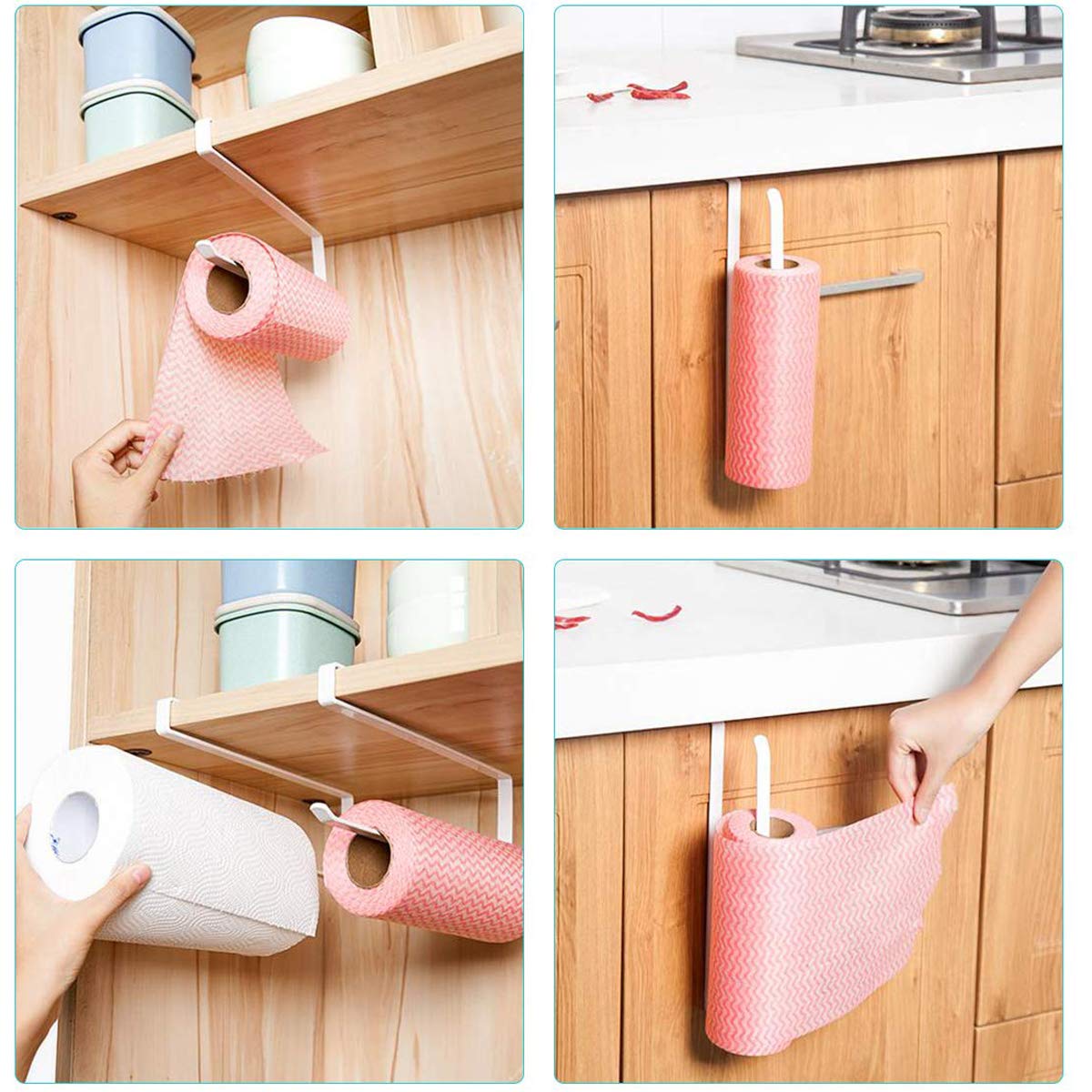 Porta Tazze Sottomensola 3 Pezzi | Senza Foratura | Ganci Per Cucina | Portarotolo Carta | Bianco/Nero - Foto 9