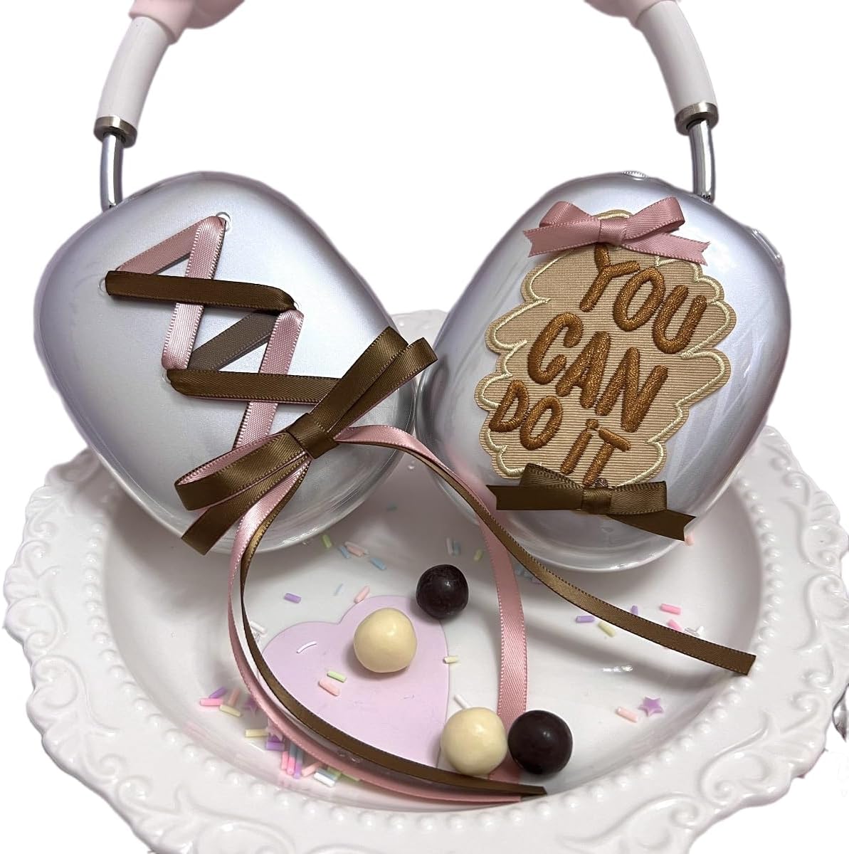 Handmade Cute Y2K Case Cover for AirPods Max Headphones, Ribbon Bow Embroidery Anti-Scratch Protective Cover for AirPods Max Cases for Girls Women (Lace)