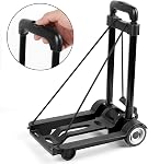 ZOENHOU 25KG 55Lbs Camion à main pliant noir et dolly, chariot de construction solide, 2 Chariot à bagages avec roues 1 Cordon et 1 Poche de rangement de paquet Compact, pour sac à dos, Voyage, Bureau