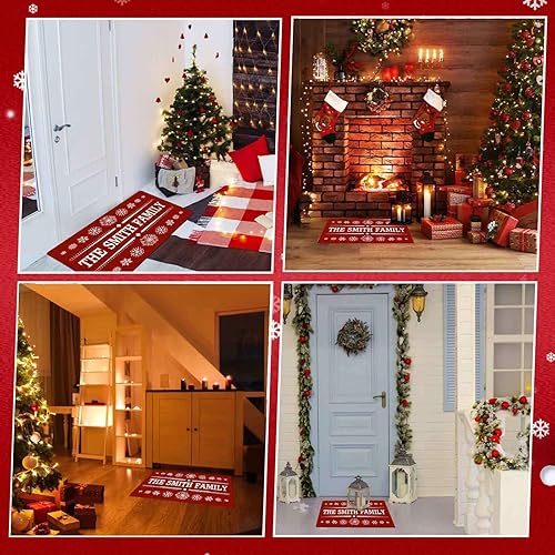 Miniatura 7 de Tapete de Navidad personalizado con texto, tapete de Navidad personalizado para puerta delantera con nombre de la familia, tapete de bienvenida