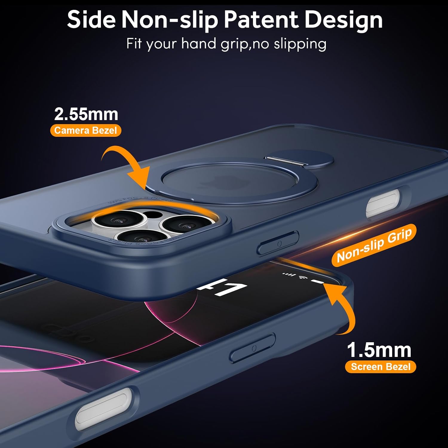 IYH Magnetic Case for iPhone 16 Pro Max 6.9 inches, 360° Rotatable Ring Stand, MagSafe Compatible, Military-Grade Shockproof, Translucent Design Skin-Feel TPU Frame(Blue) - Image 4