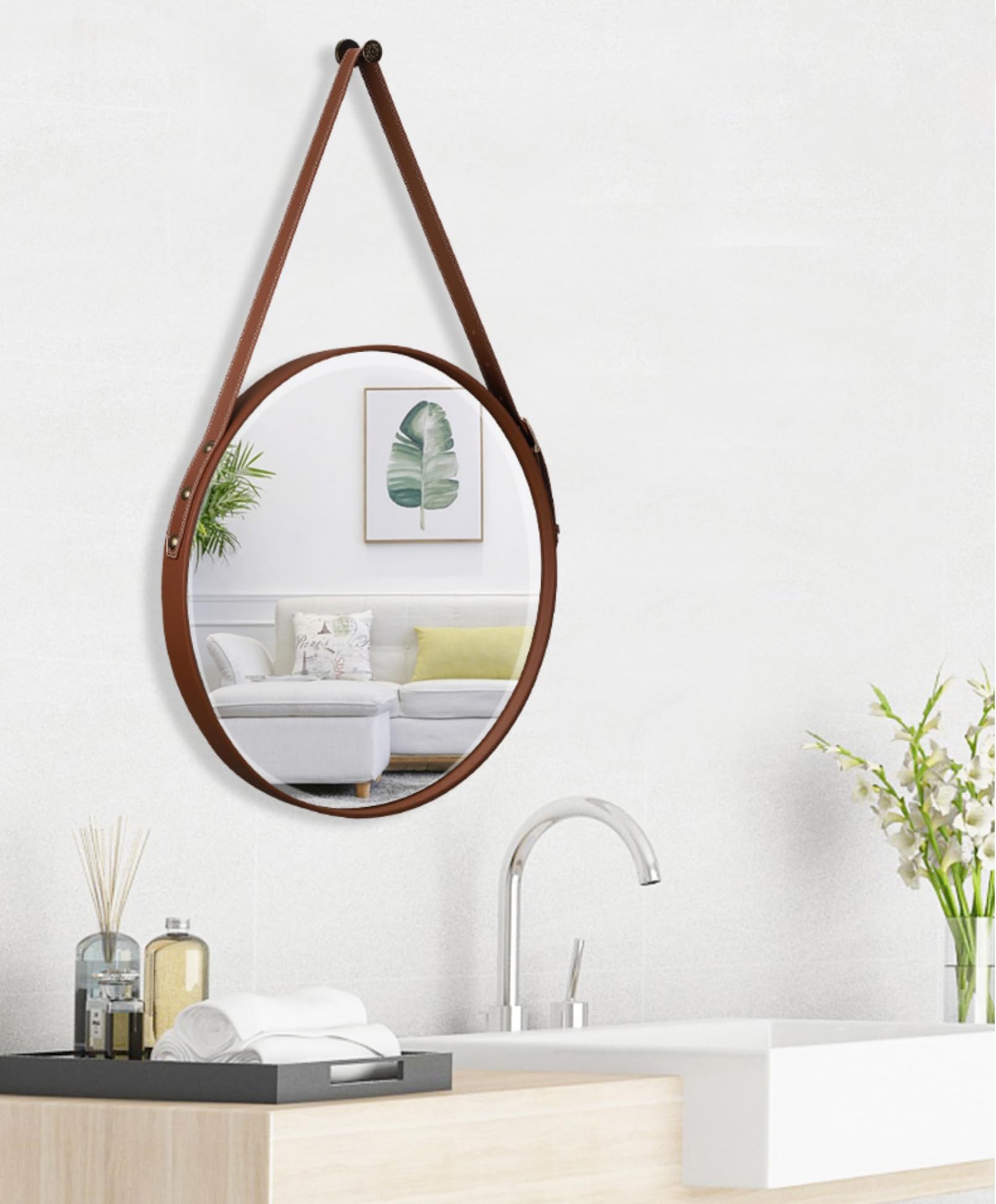 Ronde Spiegel voor Muur Opgezet Hout Vintage Home Decoratieve Ijdelheids Spiegel voor Badkamer, Slaapkamer Ingang Woonkamer(40cm/16inch