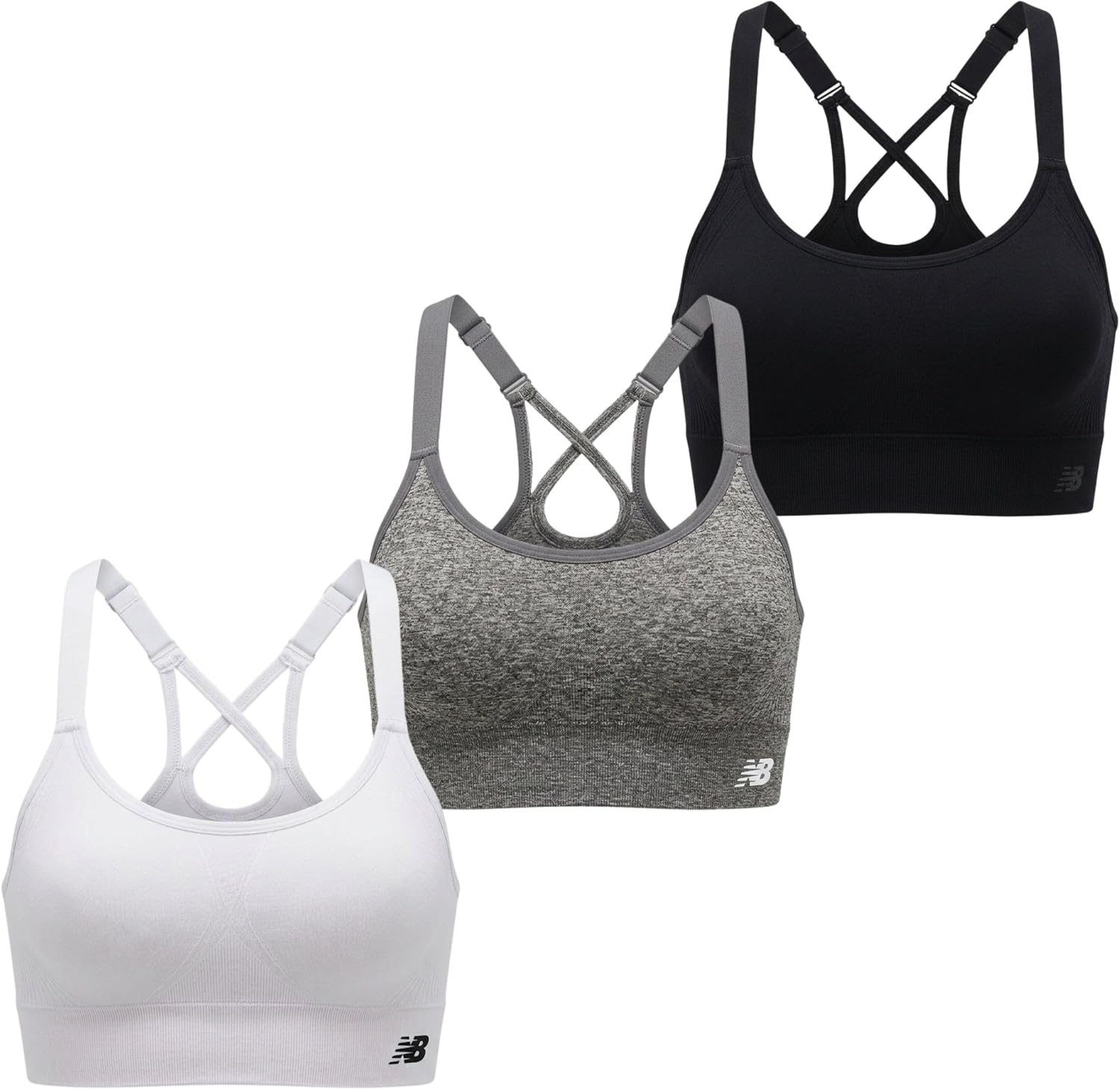 New Balance Women’s Seamless Strappy Sports Bra 3 Pack – Wirefree Athletic Bralette for Yoga, Training, and Comfort Wear